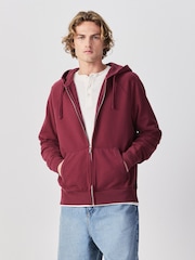 Berry Red Heavyweight Washed Zip Through Hoodie - Image 1 of 8
