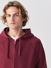 Berry Red Heavyweight Washed Zip Through Hoodie - Image 2 of 8
