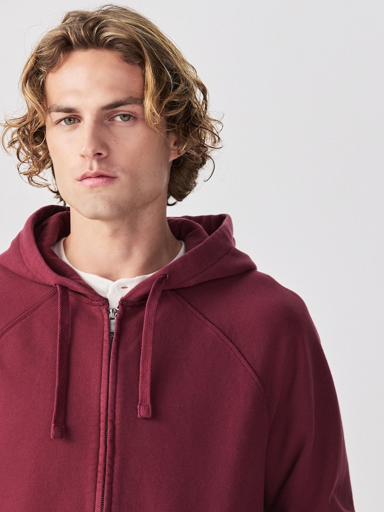 Berry Red Heavyweight Washed Zip Through Hoodie - Image 2 of 8