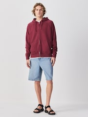 Berry Red Heavyweight Washed Zip Through Hoodie - Image 3 of 8