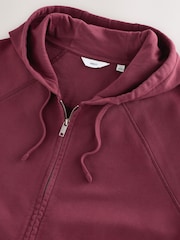 Berry Red Heavyweight Washed Zip Through Hoodie - Image 5 of 8