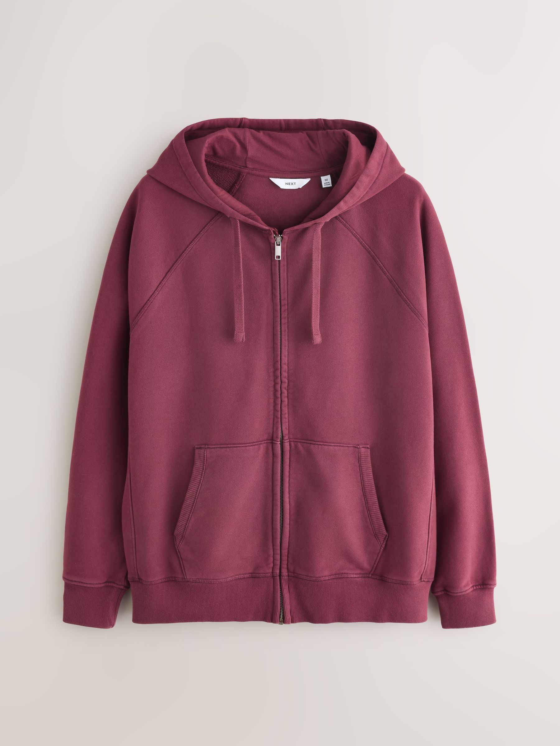 Buy Berry Red Zip Through Overhead Garment Washed Hoodie from the