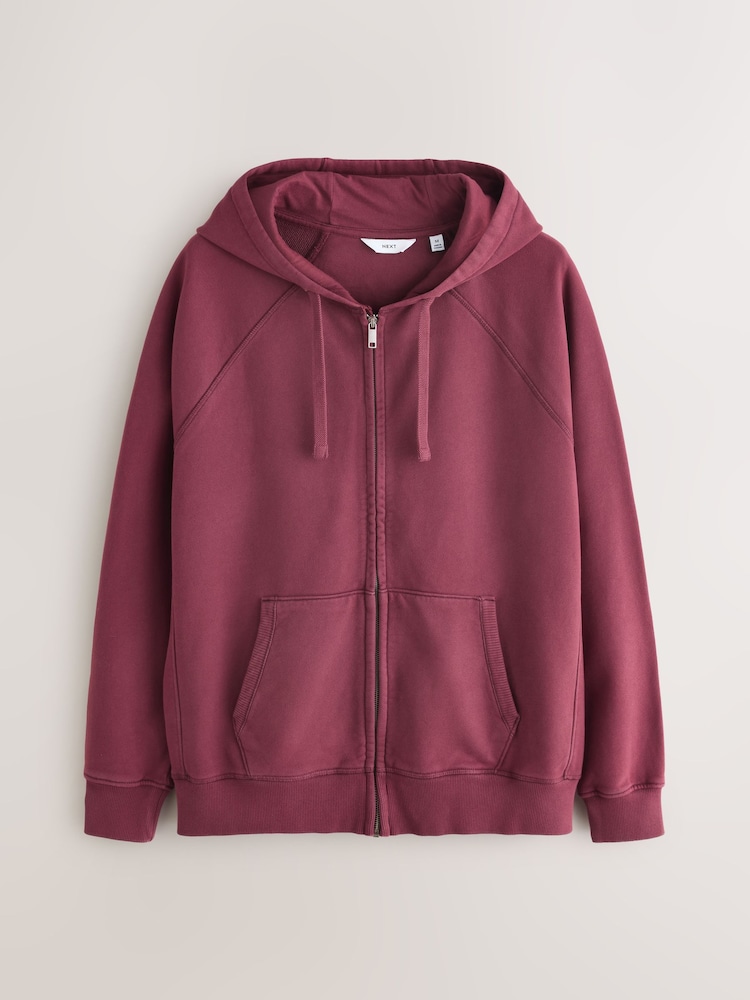 Berry Red Heavyweight Washed Zip Through Hoodie - Image 8 of 8