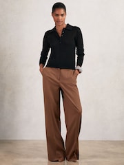 Reiss Black India Open-Knit Long-Sleeve Polo Top - Image 3 of 6