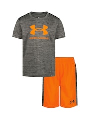 Under Armour Grey Tech Haertbeat Twist Tech Short Sleeve T-Shirt and Shorts Set - Image 1 of 6