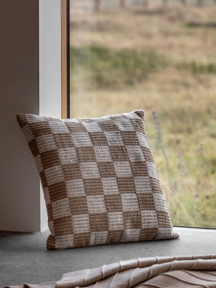 Gallery Direct Taupe Marden Check Woven Cushion - Image 1 of 5