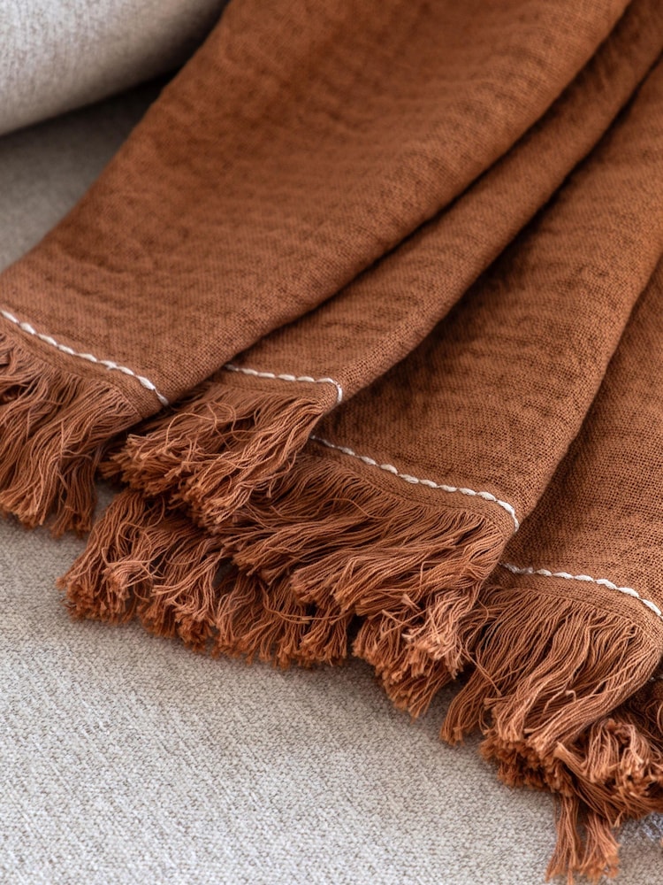 Gallery Direct Orange Mira Border Waffle Apricot Throw - Image 2 of 4 Gallery Direct Orange Mira Border Waffle Apricot Throw - Image 2 of 4