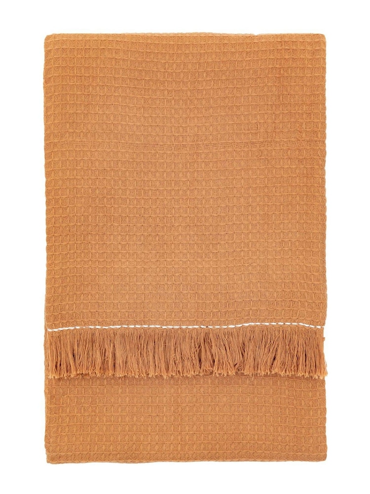 Gallery Direct Orange Mira Border Waffle Apricot Throw - Image 4 of 4