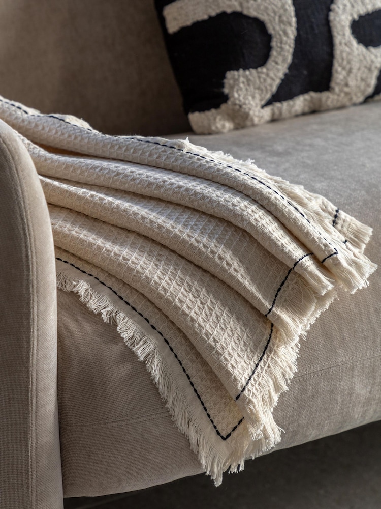 Gallery Direct Cream Mira Border Waffle Throw - Image 1 of 5 Gallery Direct Cream Mira Border Waffle Throw - Image 1 of 5