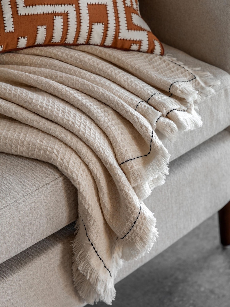 Gallery Direct Cream Mira Border Waffle Throw - Image 2 of 5 Gallery Direct Cream Mira Border Waffle Throw - Image 2 of 5