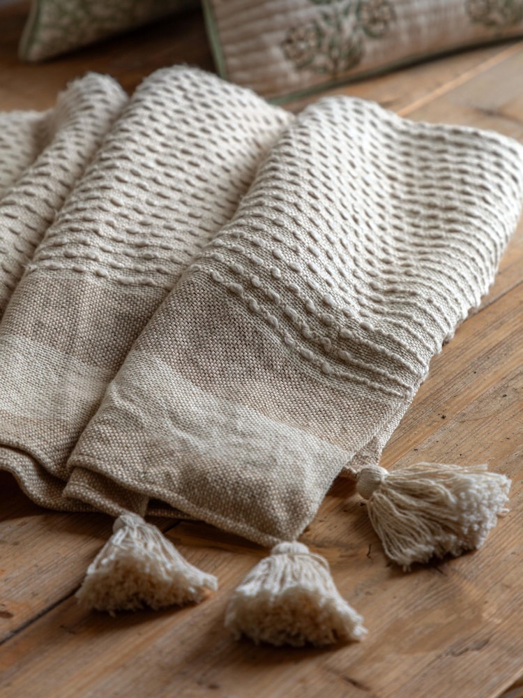Gallery Direct Taupe Nara Textured Stripe Throw - Image 1 of 2 Gallery Direct Taupe Nara Textured Stripe Throw - Image 1 of 2