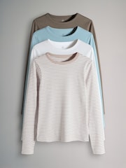 The Set 4 Pack Long Sleeve Ribbed T-Shirts Chocolate Brown/Light Blue/Stripe/White - Image 1 of 6