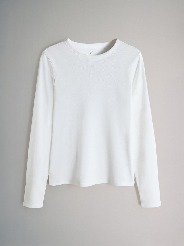 The Set 4 Pack Long Sleeve Ribbed T-Shirts Chocolate Brown/Light Blue/Stripe/White - Image 2 of 6