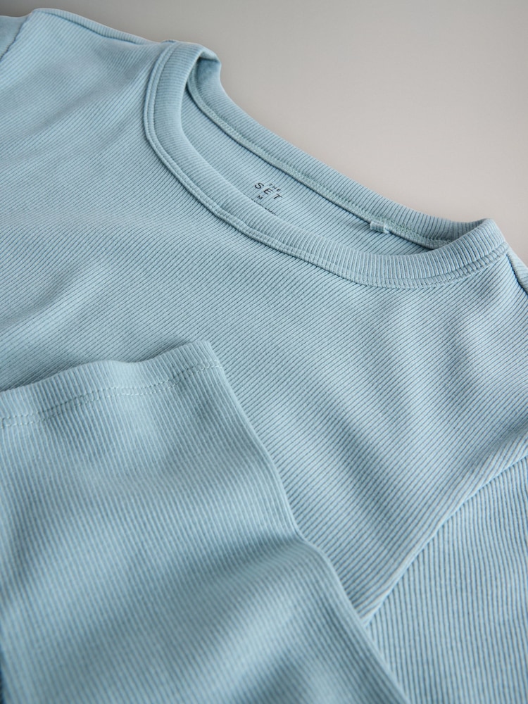 The Set 4 Pack Long Sleeve Ribbed T-Shirts Chocolate Brown/Light Blue/Stripe/White - Image 6 of 6