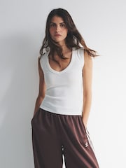 The Set 5 Pack Deep V-Neck Ribbed Vest Chocolate Brown/Pink/White - Image 1 of 6