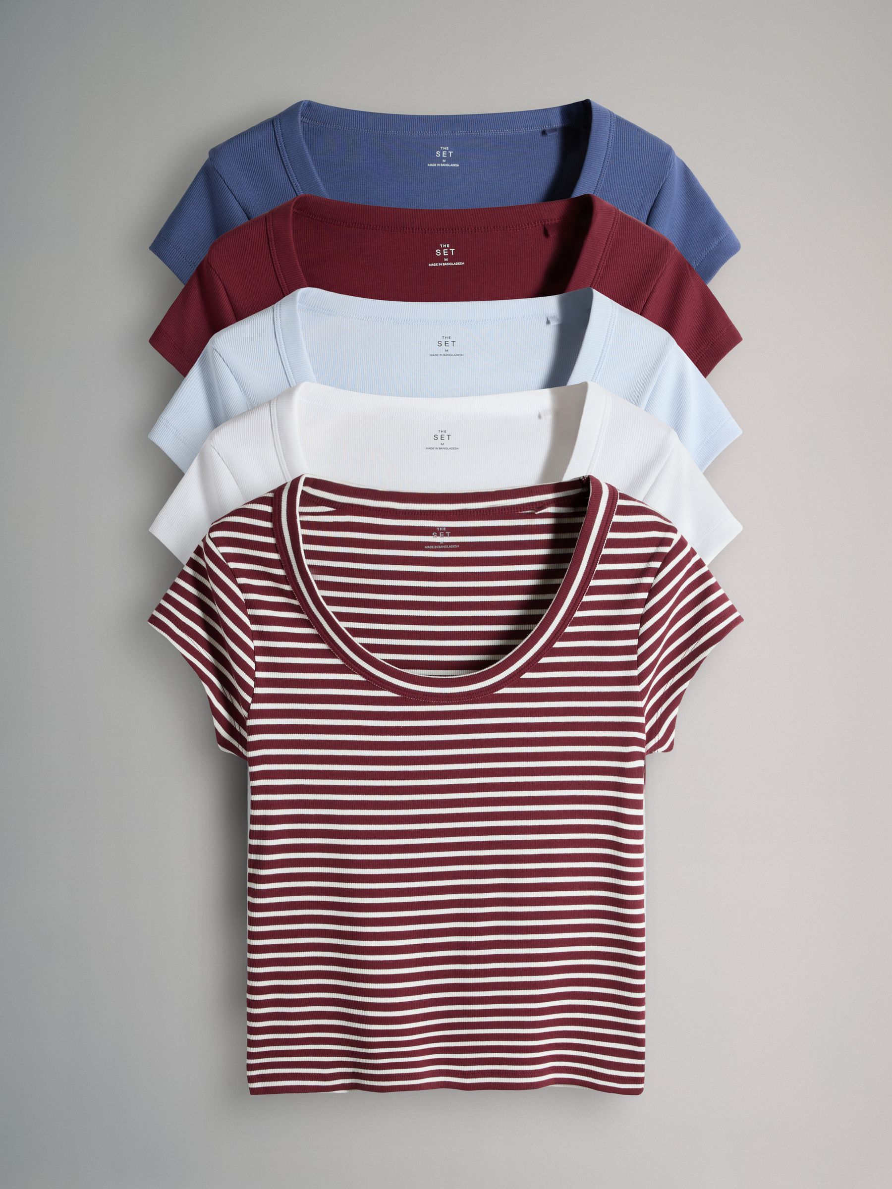 Buy The Set 5 Pack Scoop Neck Cap Sleeve Ribbed T-Shirts Navy Buy The Set 5 Pack Scoop Neck Cap Sleeve Ribbed T-Shirts Navy