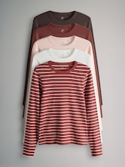 The Set Brown/Pink/White/Stripe 5 Pack Ribbed Long Sleeve T-Shirts - Image 1 of 6