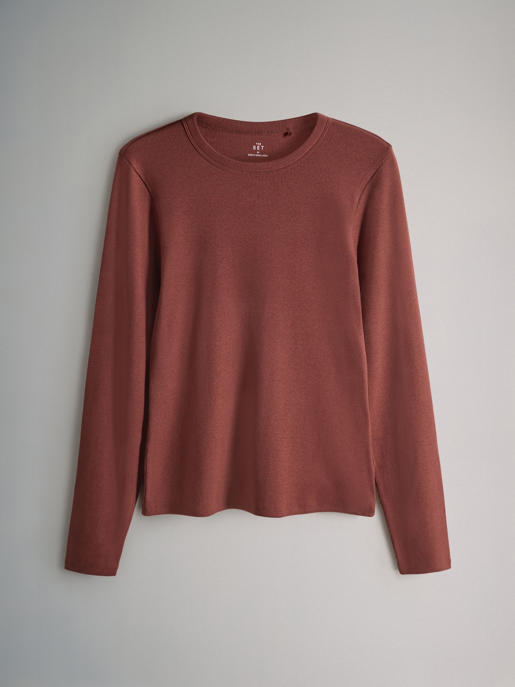 Buy The Set 5 Pack Ribbed Long Sleeve T-Shirts Brown/Pink/White