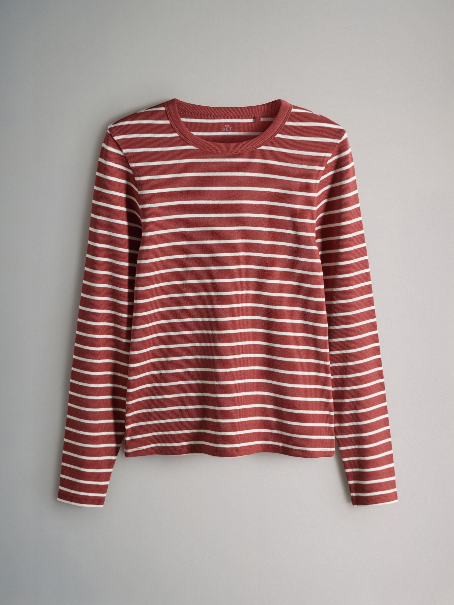 Buy The Set 5 Pack Ribbed Long Sleeve T-Shirts Brown/Pink/White