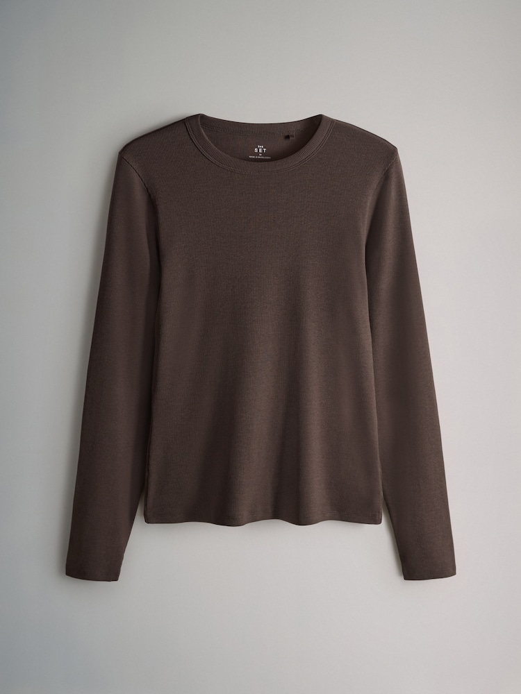 The Set Brown/Pink/White/Stripe 5 Pack Ribbed Long Sleeve T-Shirts - Image 6 of 6