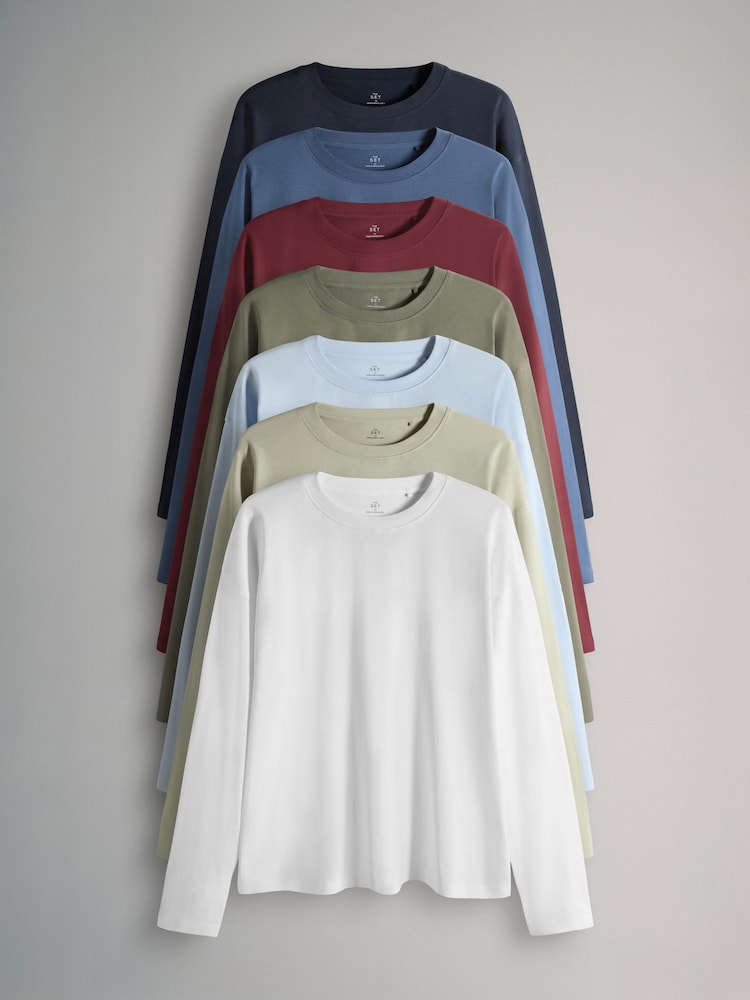 The Set Multi 7 Pack 100% Cotton Long Sleeve T-Shirts - Image 1 of 6
