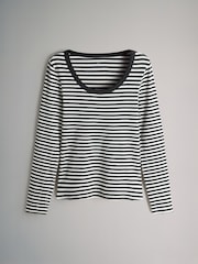 The Set Navy/Light Blue/Stripe/White 4 Pack Scoop Neck Long Sleeve Ribbed T-Shirts - Image 2 of 6