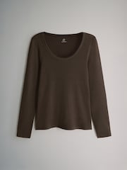 The Set Navy/Light Blue/Stripe/White 4 Pack Scoop Neck Long Sleeve Ribbed T-Shirts - Image 3 of 6