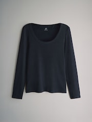 The Set Navy/Light Blue/Stripe/White 4 Pack Scoop Neck Long Sleeve Ribbed T-Shirts - Image 4 of 6