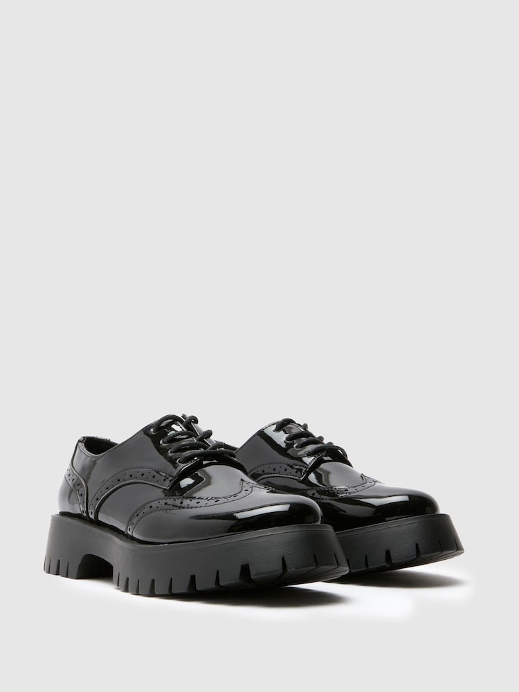 Schuh Laina Chunky Patent Black Brogues - Image 2 of 4