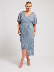 Yours Curve Blue Luxe Embellished Wrap Maxi Dress - Image 1 of 5