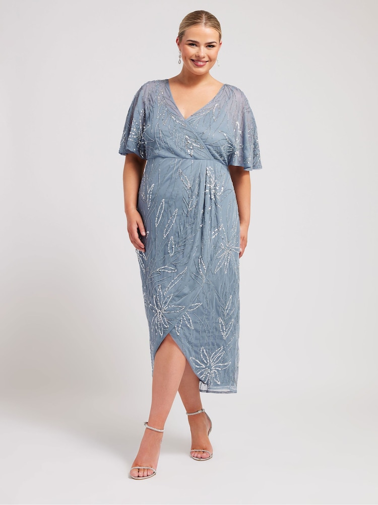 Azul - Vestido largo cruzado con adornos de Luxe de Yours Curve - Imagen 1 de 5 Azul - Vestido largo cruzado con adornos de Luxe de Yours Curve - Imagen 1 de 5
