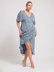 Yours Curve Blue Luxe Embellished Wrap Maxi Dress - Image 2 of 5