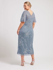 Yours Curve Blue Luxe Embellished Wrap Maxi Dress - Image 3 of 5