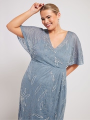 Yours Curve Blue Luxe Embellished Wrap Maxi Dress - Image 4 of 5
