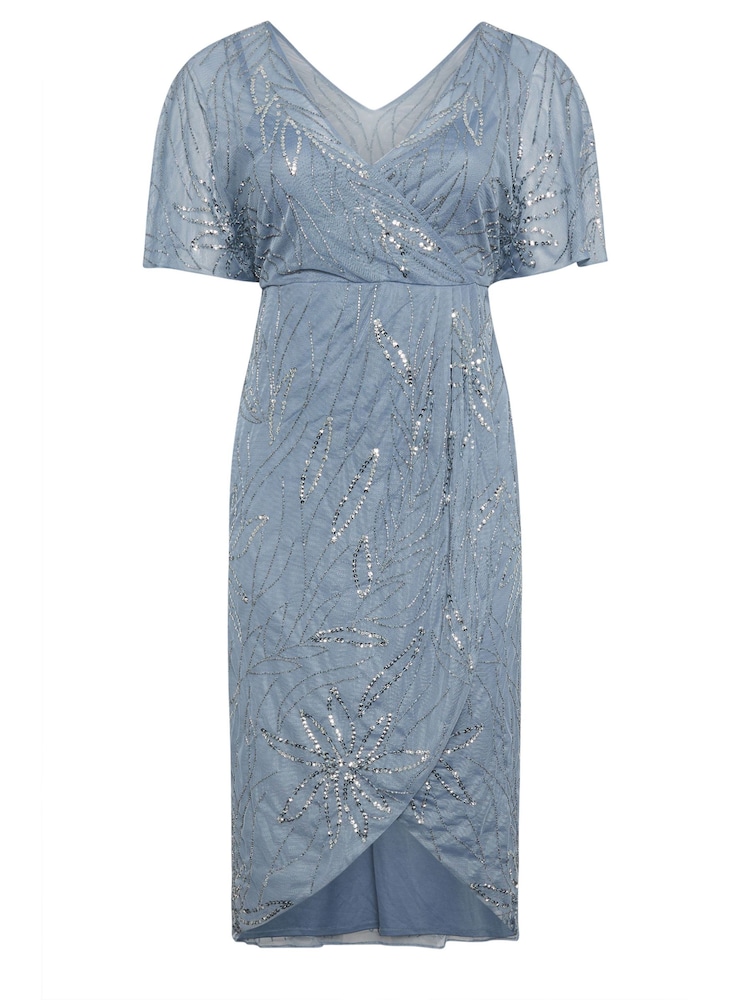 Yours Curve Blue Luxe Embellished Wrap Maxi Dress - Image 5 of 5