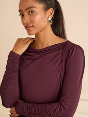 Schwarz/Kirsch - Love & Roses Cowl Neck Long Sleeve Jersey Top - Bild 2 von 4