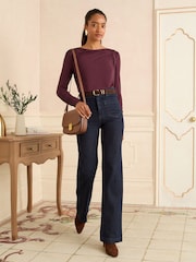 Schwarz/Kirsch - Love & Roses Cowl Neck Long Sleeve Jersey Top - Bild 3 von 4