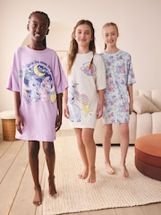 Lilac/Ecru Lilo and Stitch Nighty 3 pack (3-14yrs) - Image 1 of 4