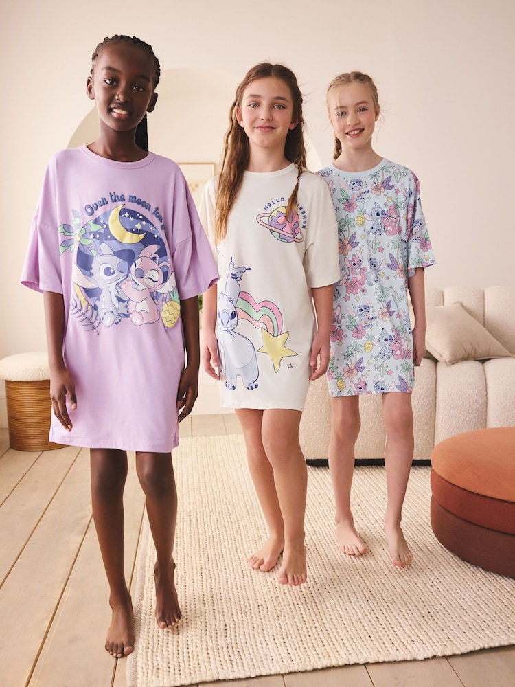 Lilac/Ecru Lilo and Stitch Nighty 3 pack (3-14yrs) - Image 1 of 4