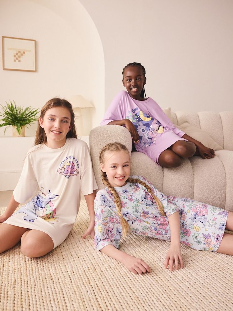 Lilac/Ecru Lilo and Stitch Nighty 3 pack (3-14yrs) - Image 2 of 4