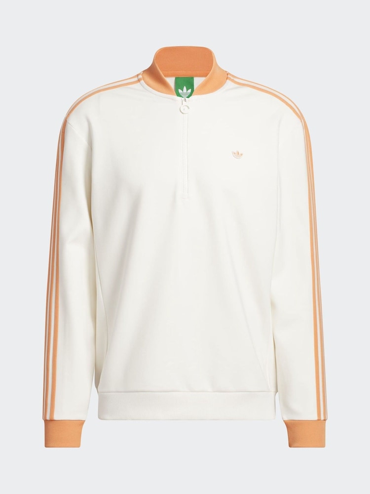 adidas Golf Chalk White Originals 3-Stripes 1/4 Zip Sweatshirt - Image 7 of 7 adidas Golf Chalk White Originals 3-Stripes 1/4 Zip Sweatshirt - Image 7 of 7