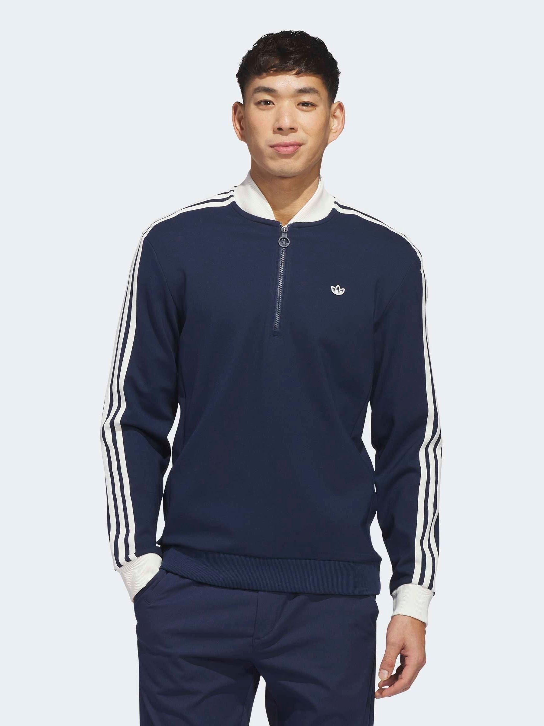 Buy adidas Golf Navy/White Originals 3-Stripes 1/4 Zip Sweatshirt