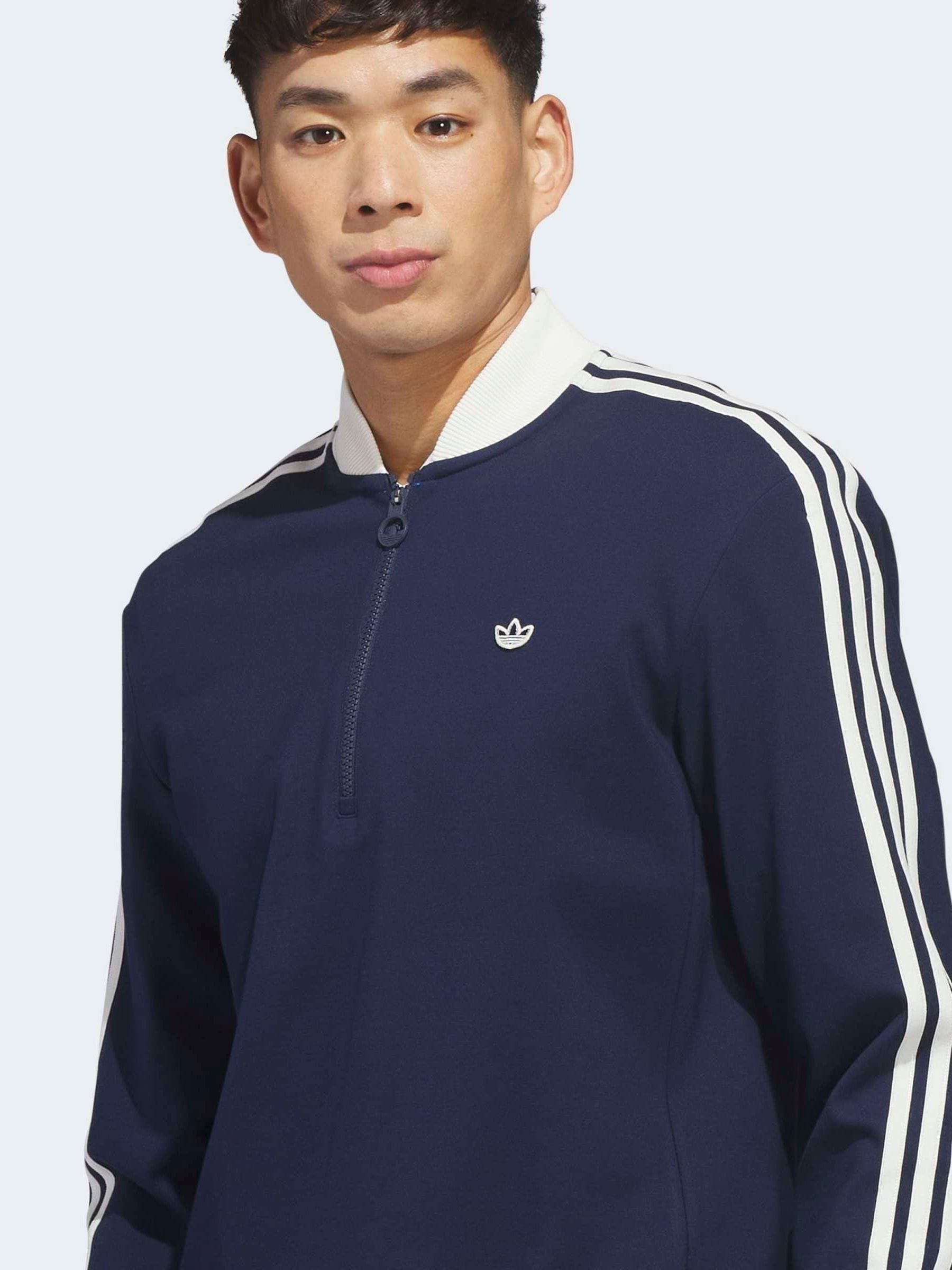 Buy adidas Golf Navy/White Originals 3-Stripes 1/4 Zip Sweatshirt