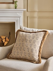 Natural 50 X 50cm Woodblock Reversible Floral Cushion - Image 1 of 5