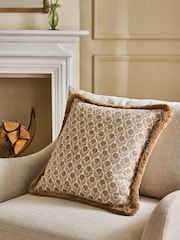 Natural 50 X 50cm Woodblock Reversible Floral Cushion - Image 2 of 5