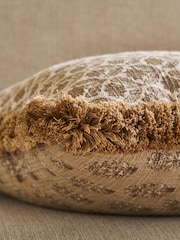 Natural 50 X 50cm Woodblock Reversible Floral Cushion - Image 3 of 5