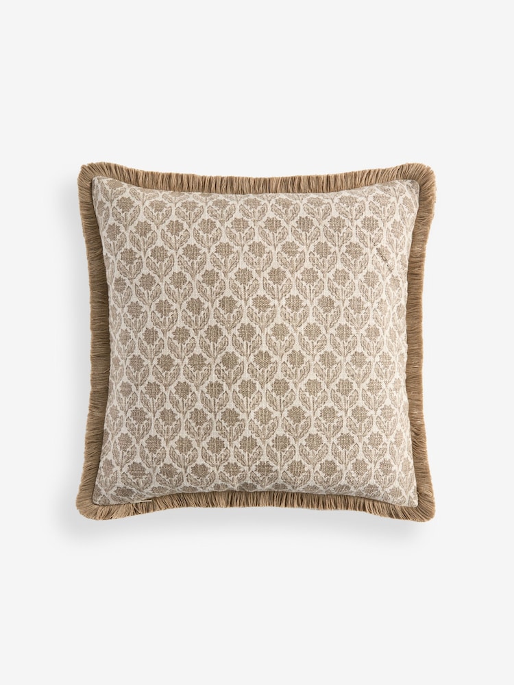 Natural 50 X 50cm Woodblock Reversible Floral Cushion - Image 5 of 5