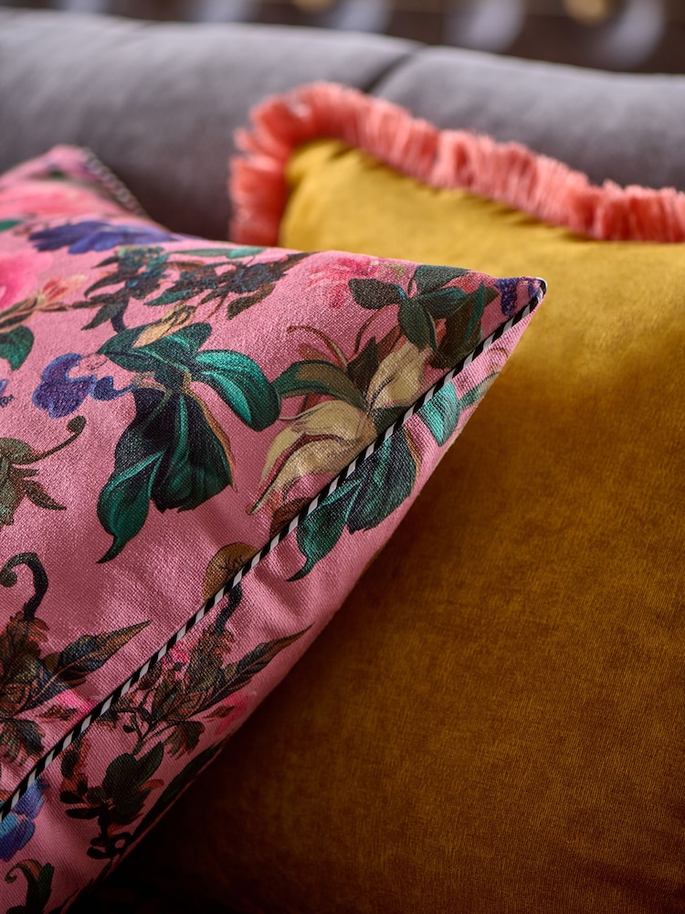 Bright Pink 50 X 50cm Maximalist Floral Velvet Cushion - Image 2 of 2 Bright Pink 50 X 50cm Maximalist Floral Velvet Cushion - Image 2 of 2