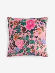 Bright Pink 50 X 50cm Maximalist Floral Velvet Cushion - Image 3 of 4