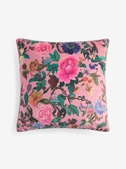 Bright Pink 50 X 50cm Maximalist Floral Velvet Cushion - Image 4 of 4